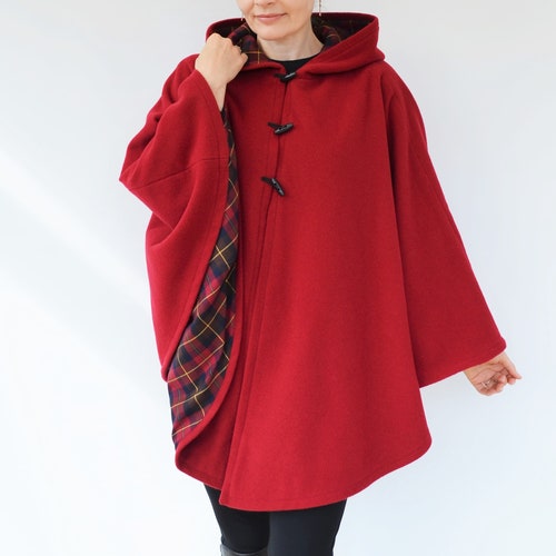 red poncho coat