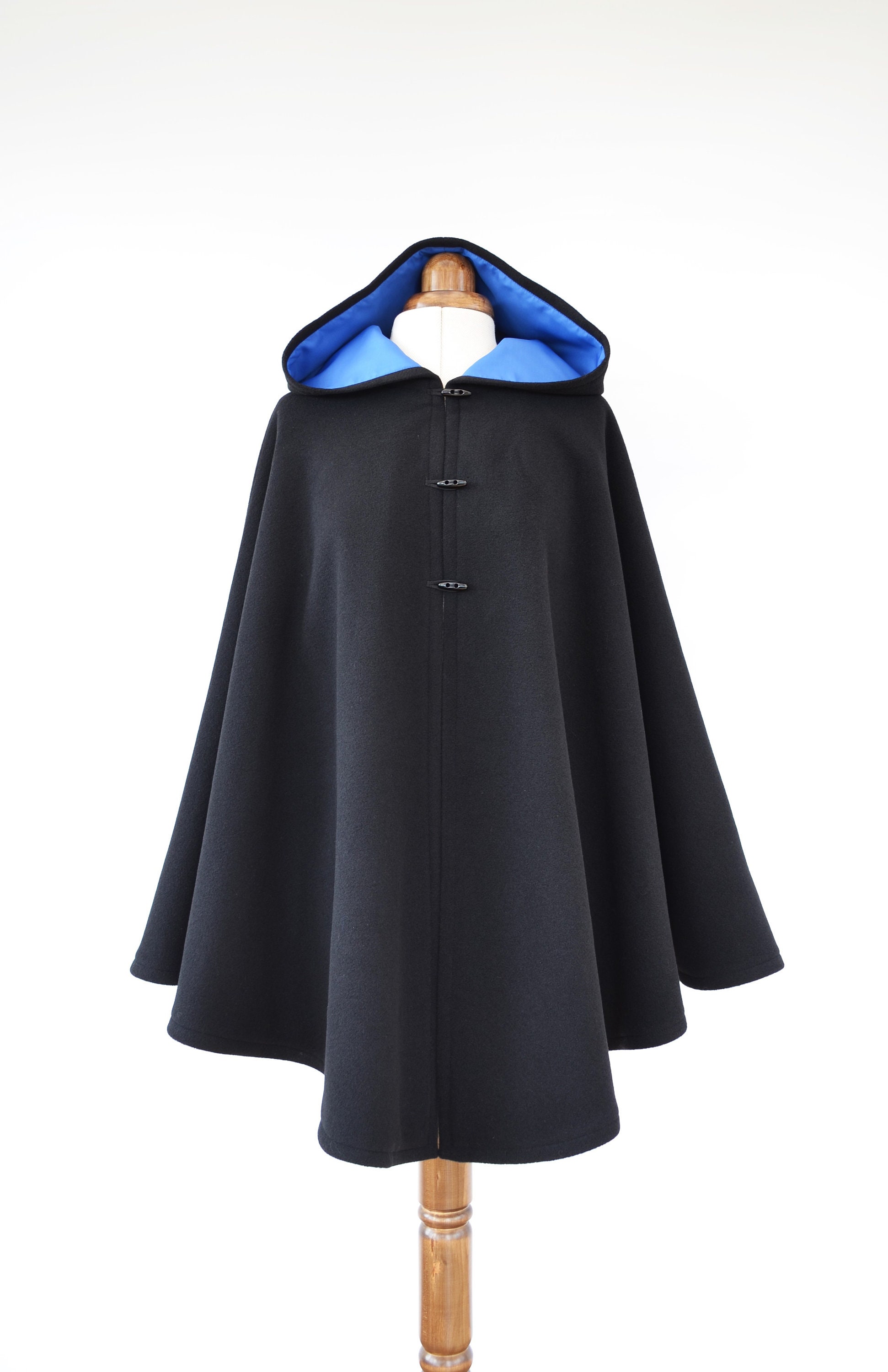 Black Wool Hooded Cloak Lined Hooded Cape Coat Medieval - Etsy UK