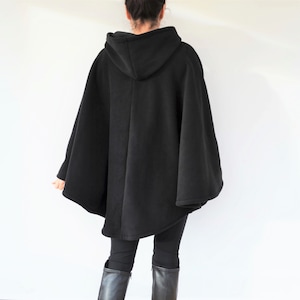Womens' Black Handmade Cape, Black Hooded Cloak, Plus Size or Standard Size Cape Coat, Hooded Poncho image 7