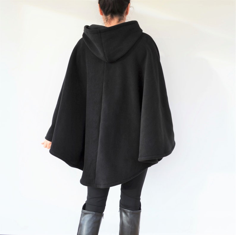 Womens' Black Handmade Cape, Black Hooded Cloak, Plus Size or Standard Size Cape Coat, Hooded Poncho image 7