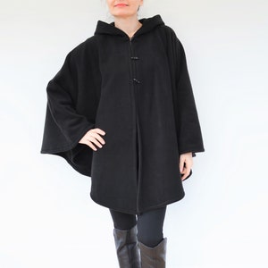Womens' Black Handmade Cape, Black Hooded Cloak, Plus Size or Standard Size Cape Coat, Hooded Poncho image 6