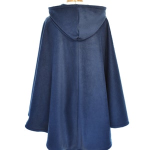 Navy Blue Cape Coat, Women's Hooded Cloak, Blue Hooded Poncho Jacket image 3