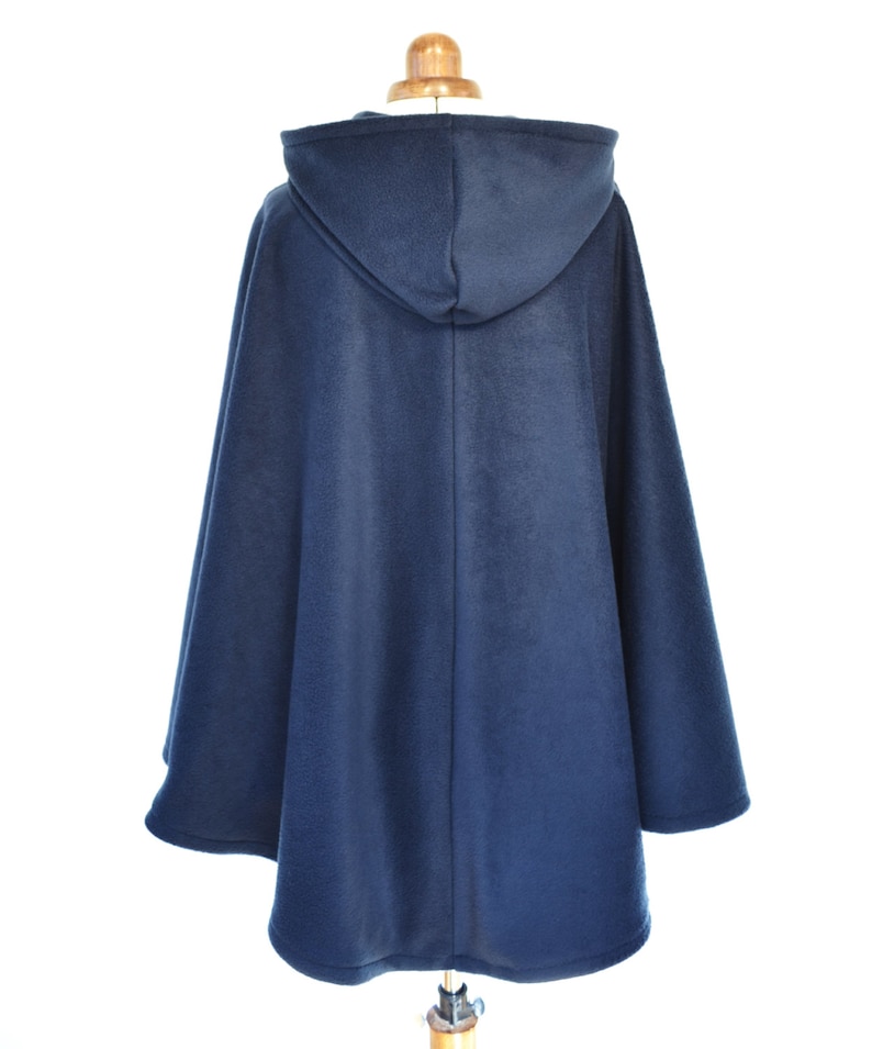 Navy Blue Cape Coat, Women's Hooded Cloak, Blue Hooded Poncho Jacket image 3