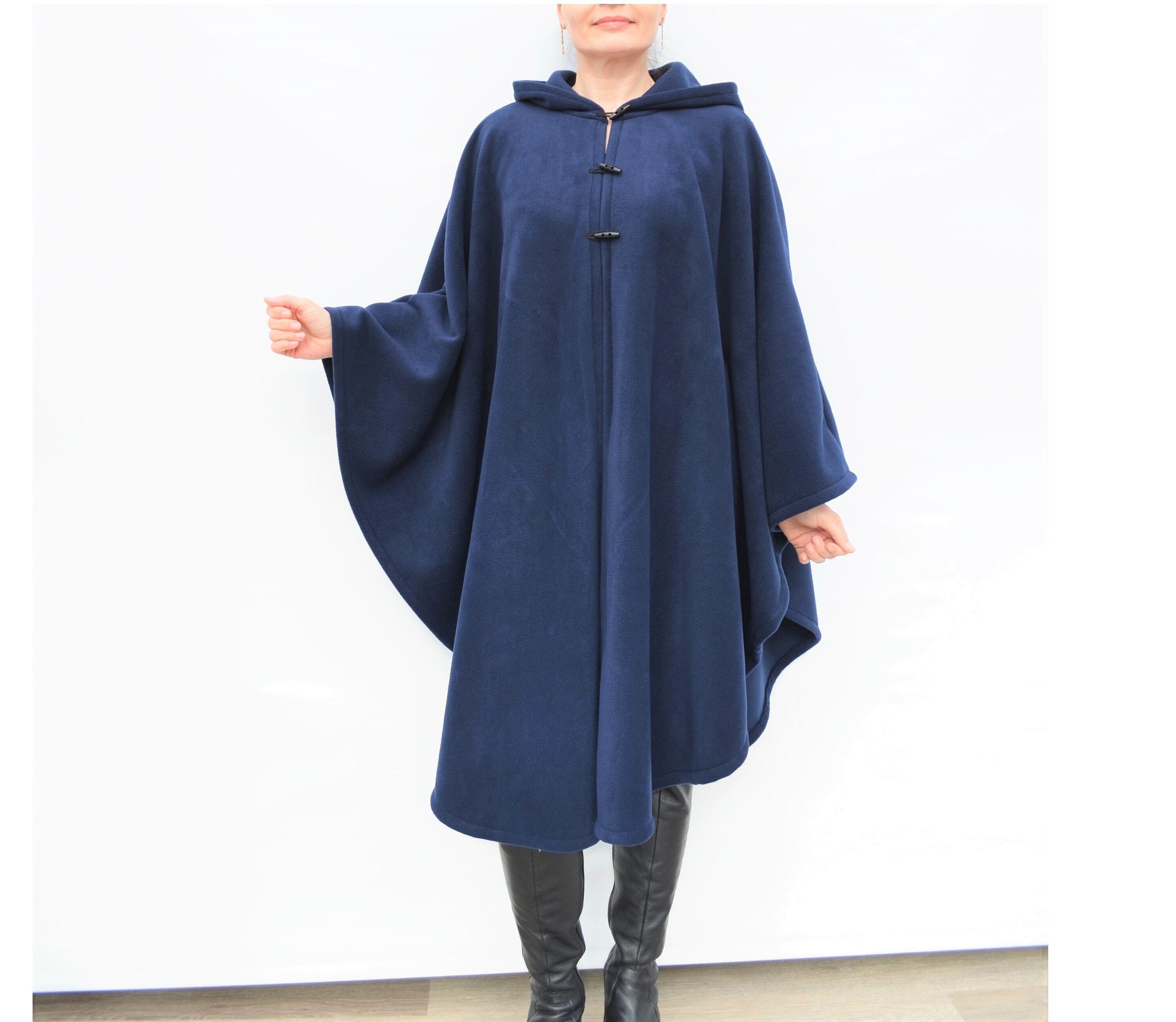 Navy Blue Cape Coat Women's Hooded Cloak Blue Hooded 