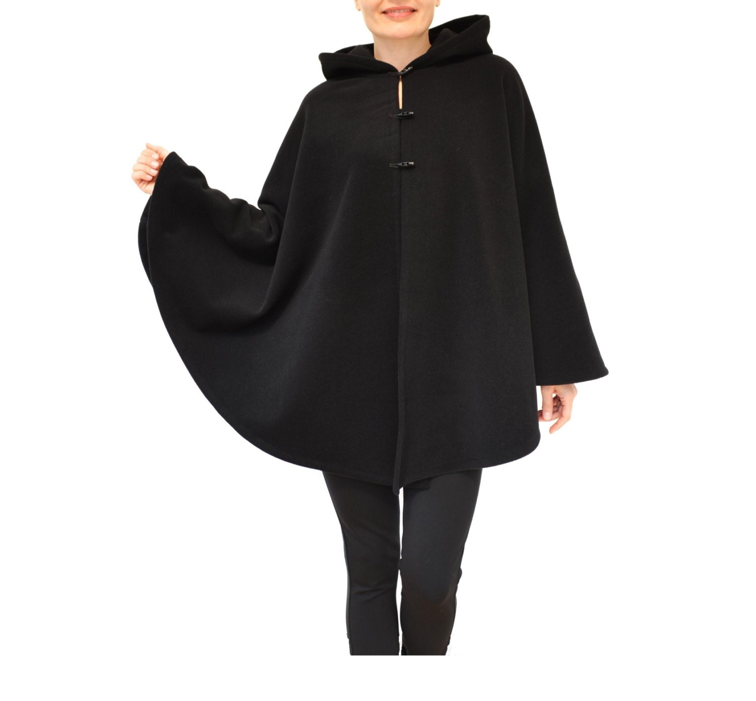 Women Acrylic Winter Coat Hooded Poncho Cape Jacket