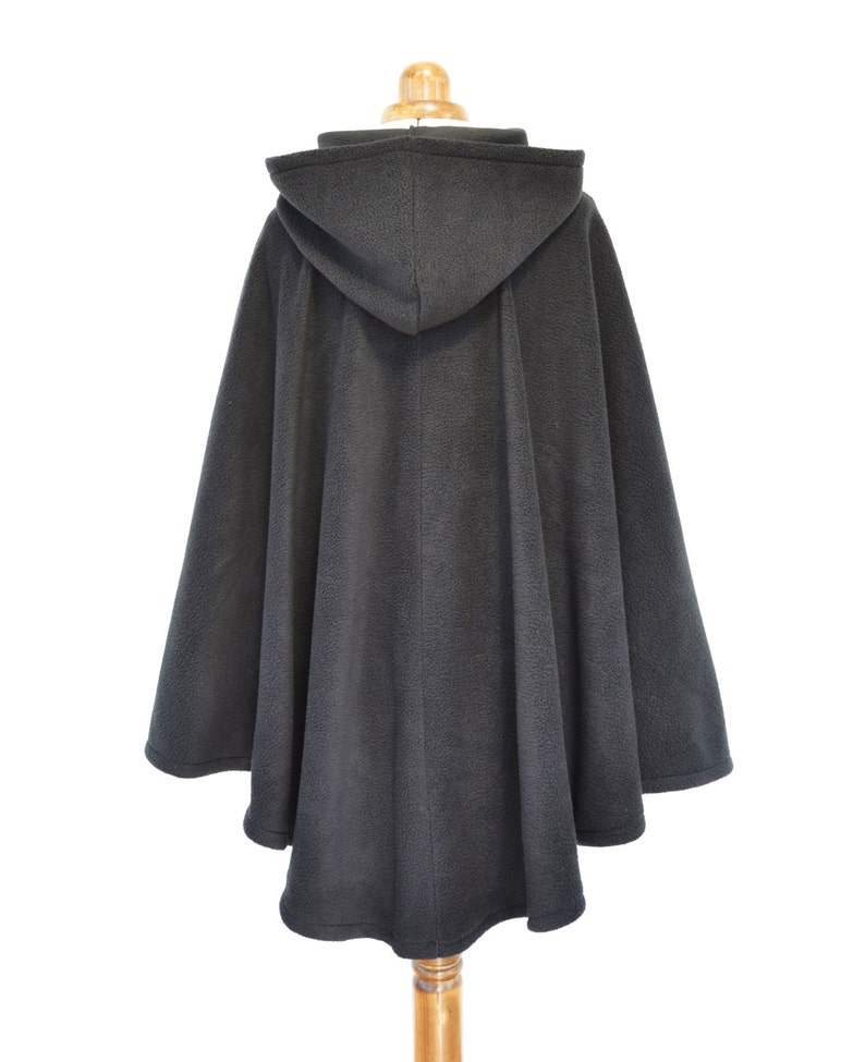 Womens' Black Handmade Cape, Black Hooded Cloak, Plus Size or Standard Size Cape Coat, Hooded Poncho image 4