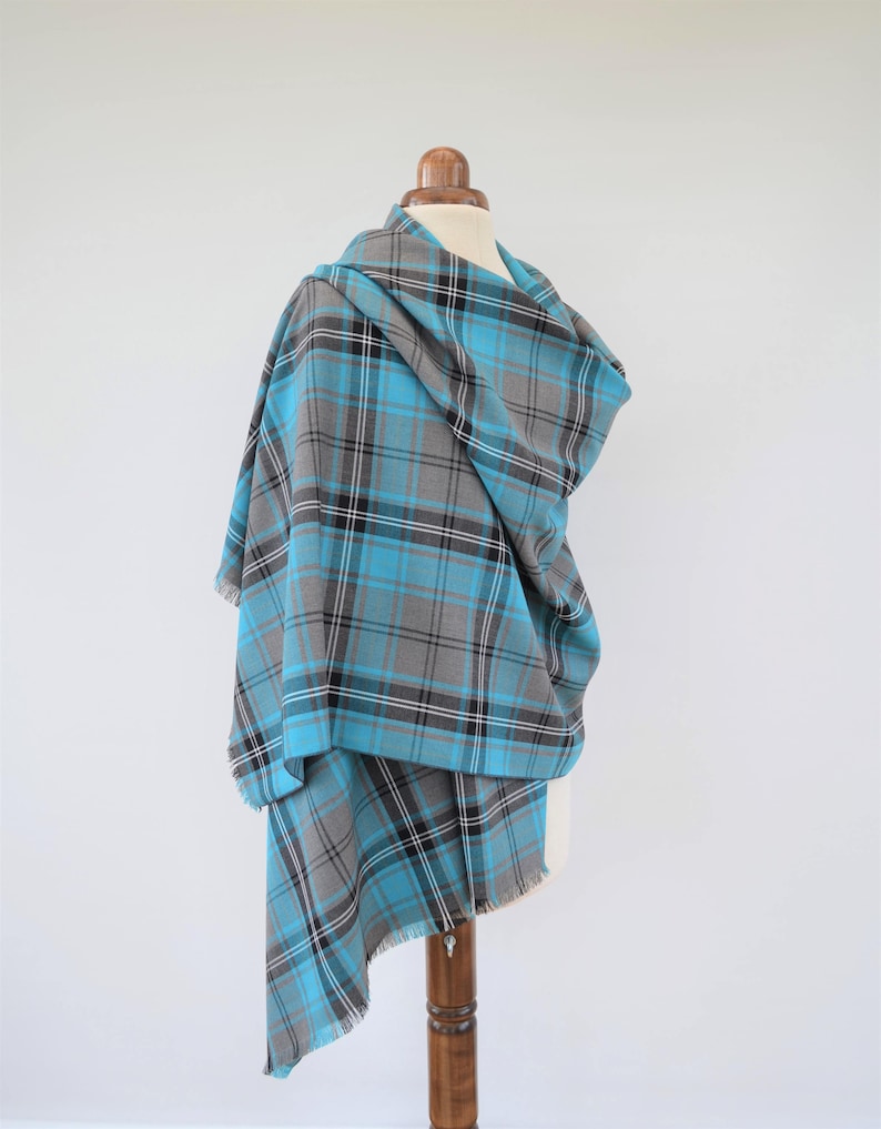 Scottish Tartan Shawl Large Plaid Blanket Scarf Turquoise Etsy