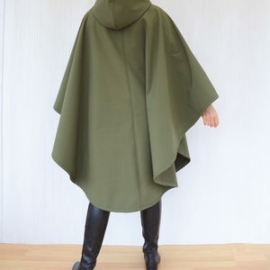 Waterproof and Windproof Cape Coat, Green or Black Hooded Cloak, Women's Outdoor Raincoat, Handmade Rain Poncho image 3