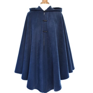 Navy Blue Cape Coat, Women's Hooded Cloak, Blue Hooded Poncho Jacket image 2