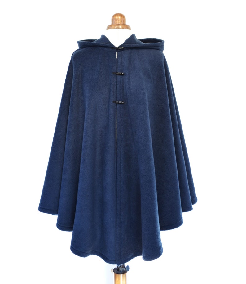 Navy Blue Cape Coat, Women's Hooded Cloak, Blue Hooded Poncho Jacket image 2