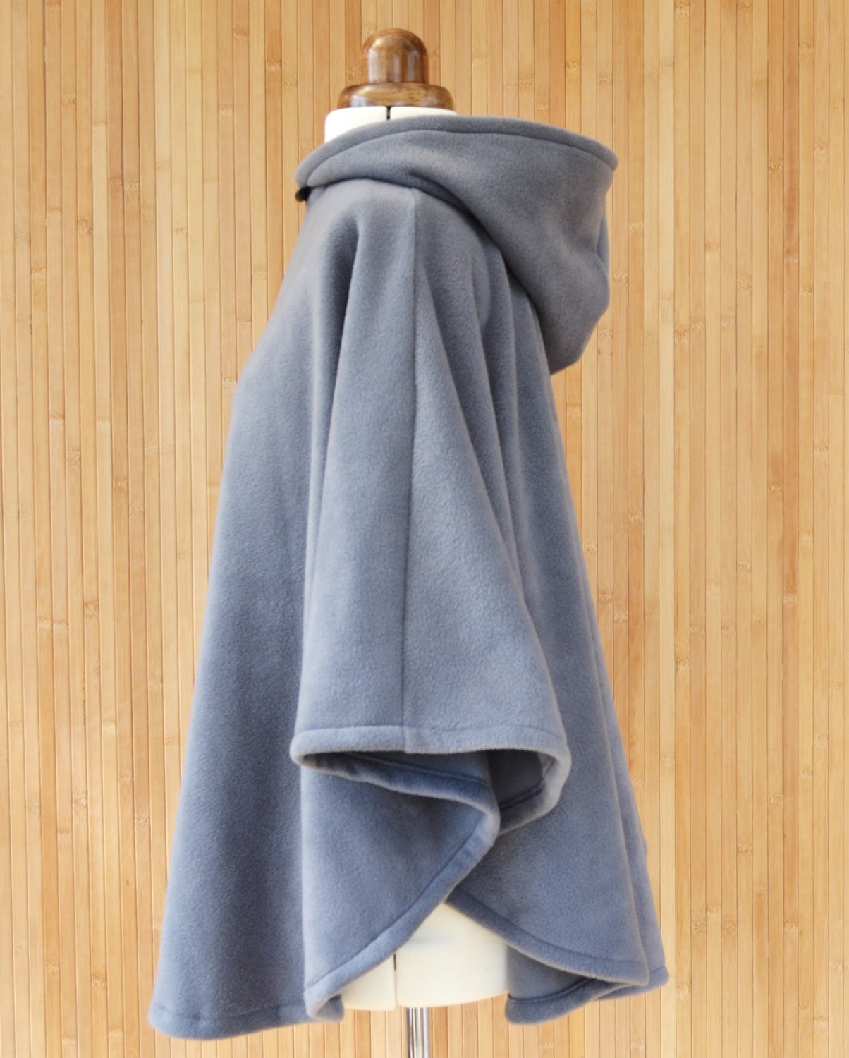 Grey Hooded Cape Coat Polar Fleece Poncho Jacket Short Etsy