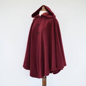 Burgundy or Red Hooded Cloak, Soft Fleece Cape Coat for Women Plus Size or Standard Size, Handmade in Scotland image 2