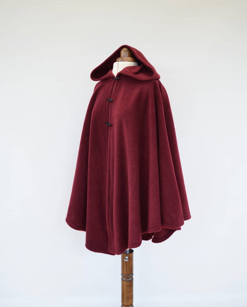 Burgundy or Red Hooded Cloak, Soft Fleece Cape Coat for Women Plus Size or Standard Size, Handmade in Scotland image 2