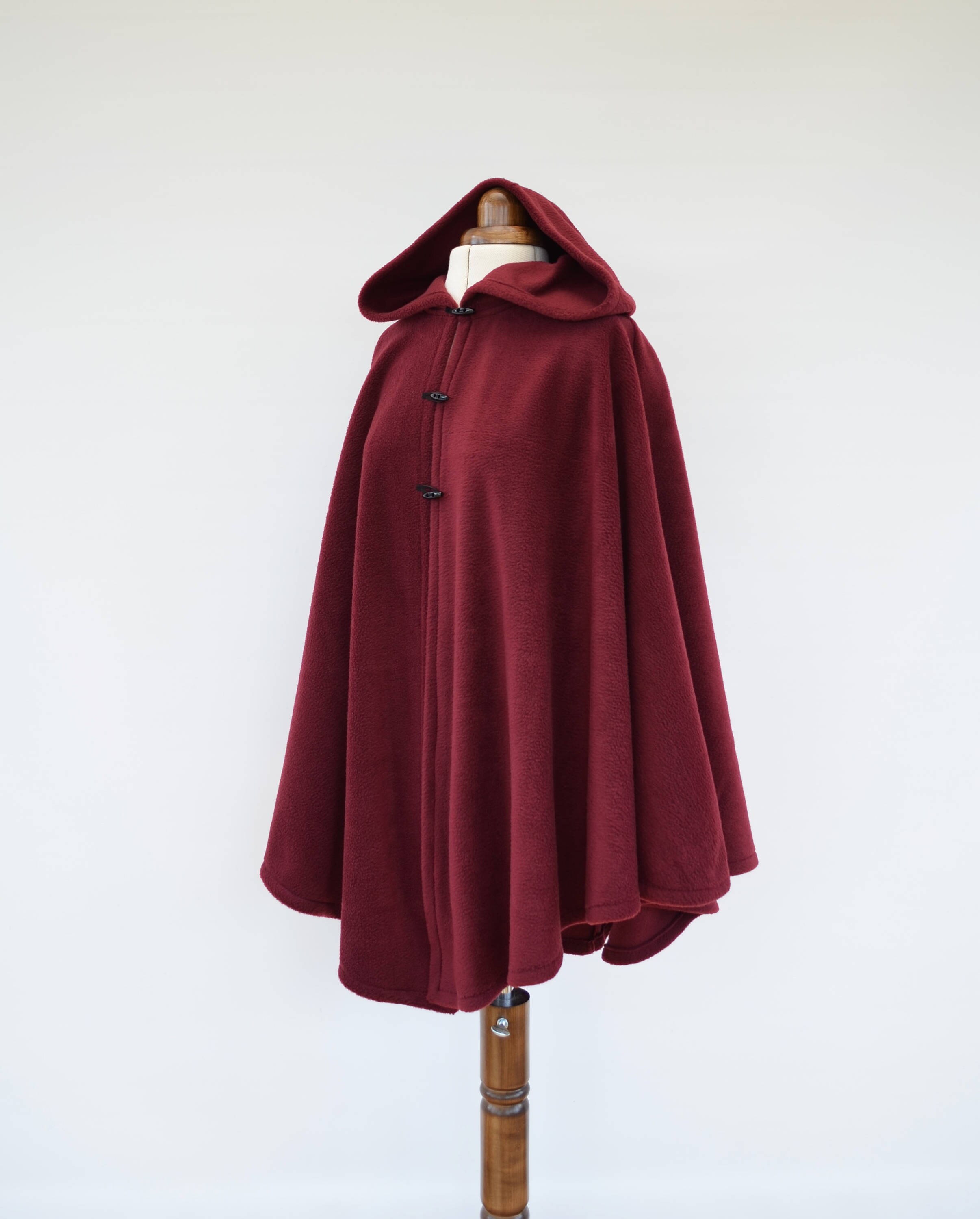 Burgundy Hooded Cloak Dark Red Fleece Cape Women's | Etsy