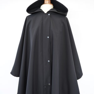 Waterproof and Windproof Cape Coat, Green or Black Hooded Cloak, Women's Outdoor Raincoat, Handmade Rain Poncho Black