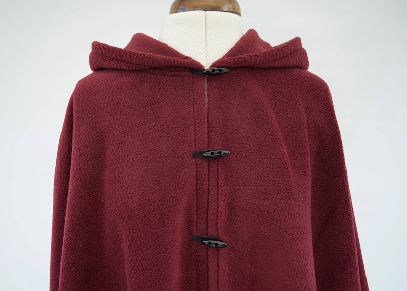 Burgundy or Red Hooded Cloak, Soft Fleece Cape Coat for Women Plus Size or Standard Size, Handmade in Scotland image 5