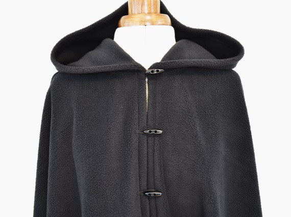 Womens' Black Handmade Cape, Black Hooded Cloak, Plus Size