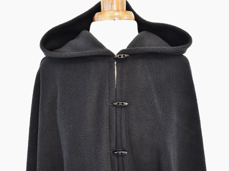 Womens' Black Handmade Cape, Black Hooded Cloak, Plus Size or Standard Size Cape Coat, Hooded Poncho image 5