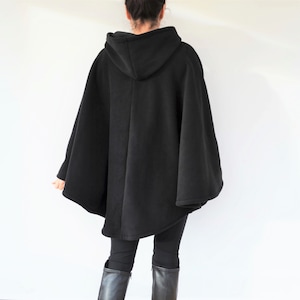 Navy Blue Cape Coat, Women's Hooded Cloak, Blue Hooded Poncho Jacket image 6