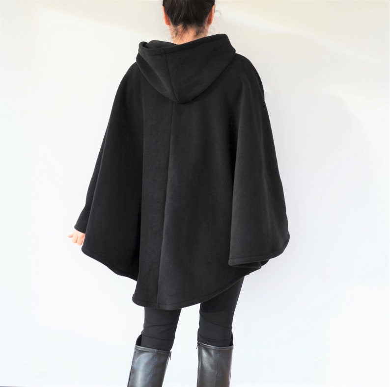 Navy Blue Cape Coat, Women's Hooded Cloak, Blue Hooded Poncho Jacket image 6