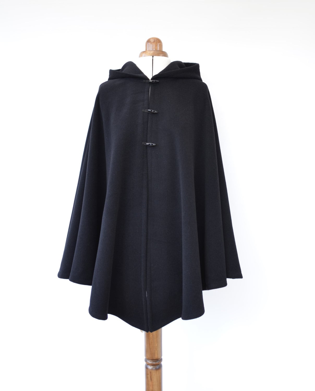 Black Wool Cashmere Cape Women's Hooded Poncho Jacket - Etsy UK