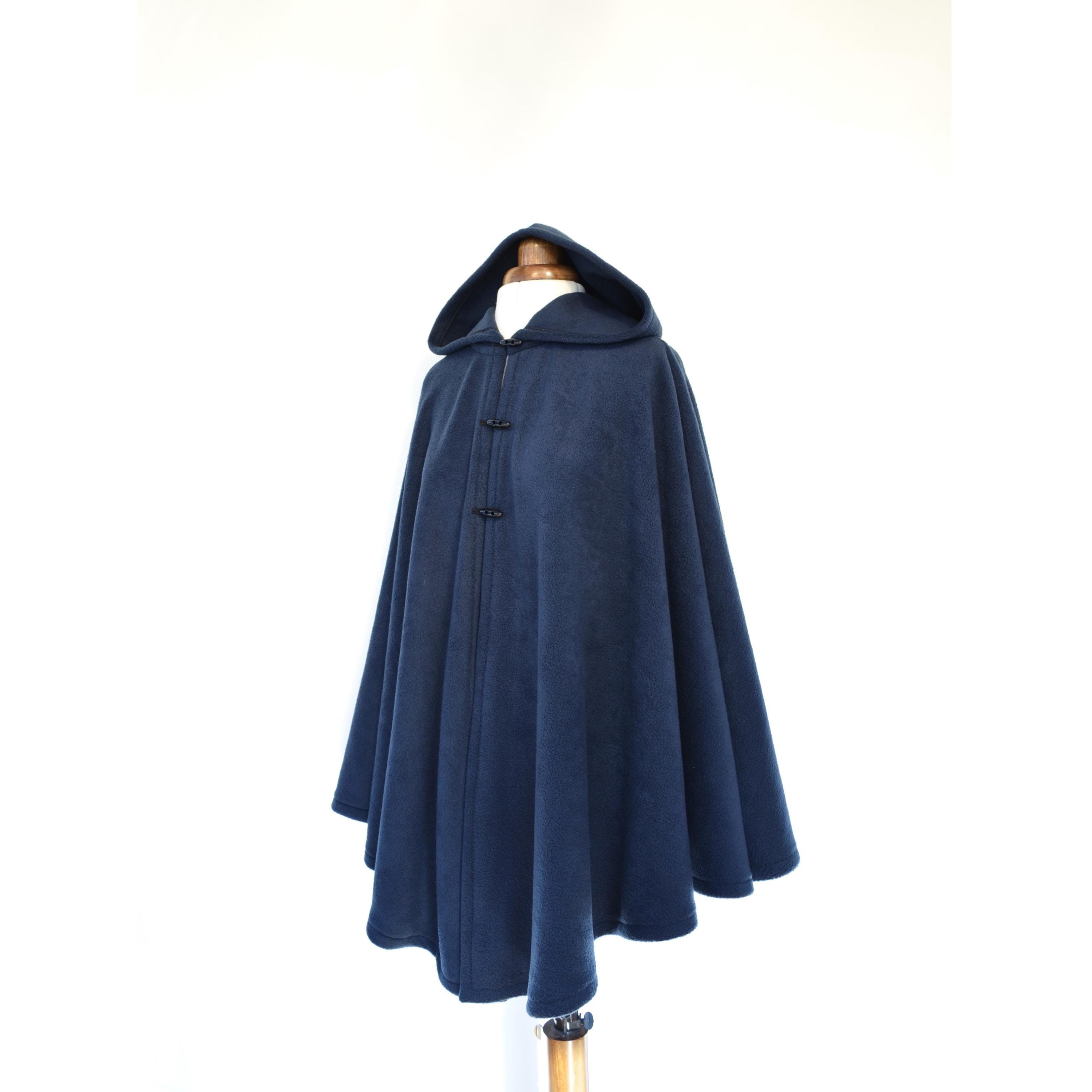 Navy Blue Cape Coat Women s Hooded Cloak Blue Hooded Poncho Jacket