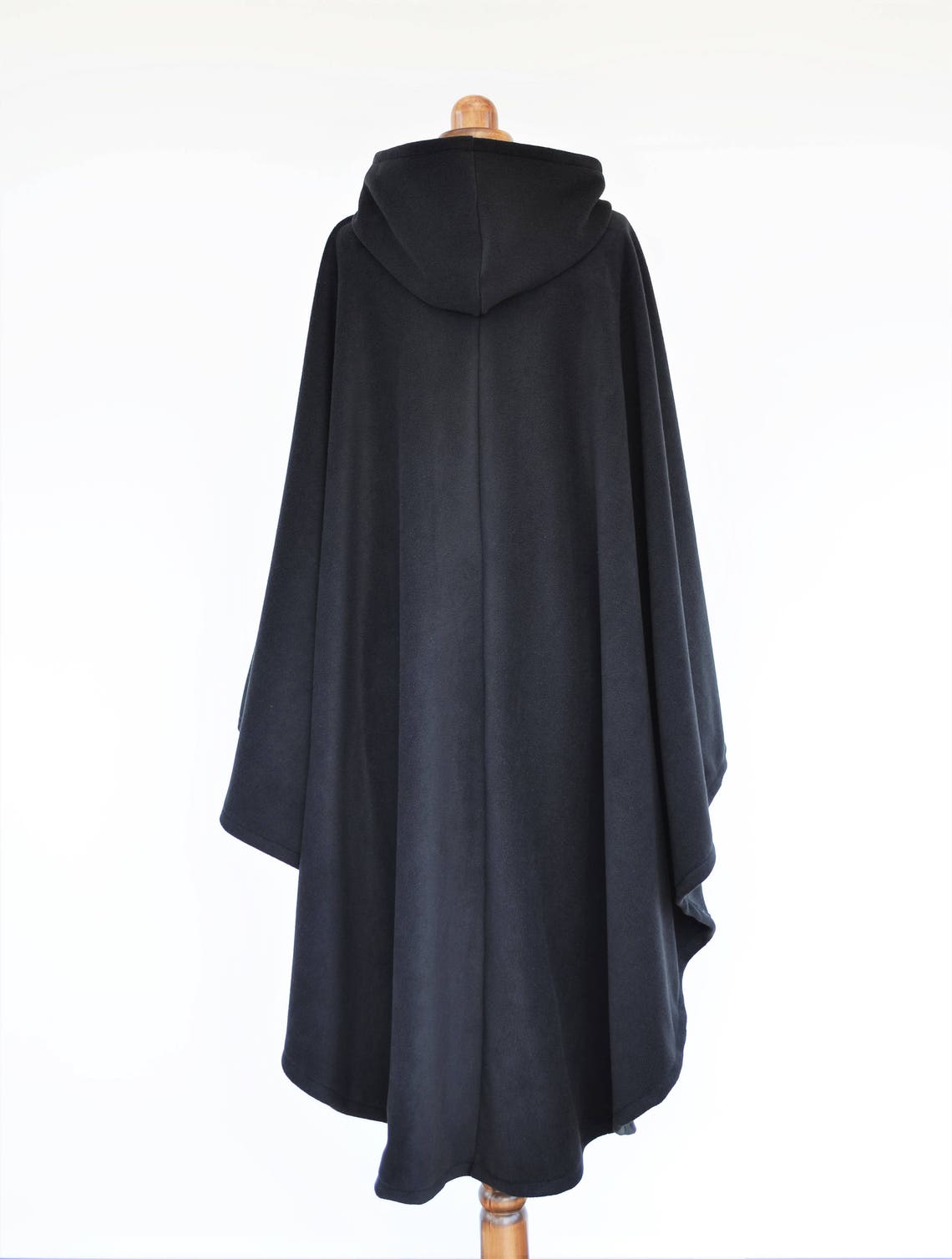 Long Black Hooded Cape Polar Fleece Poncho Medieval Style | Etsy