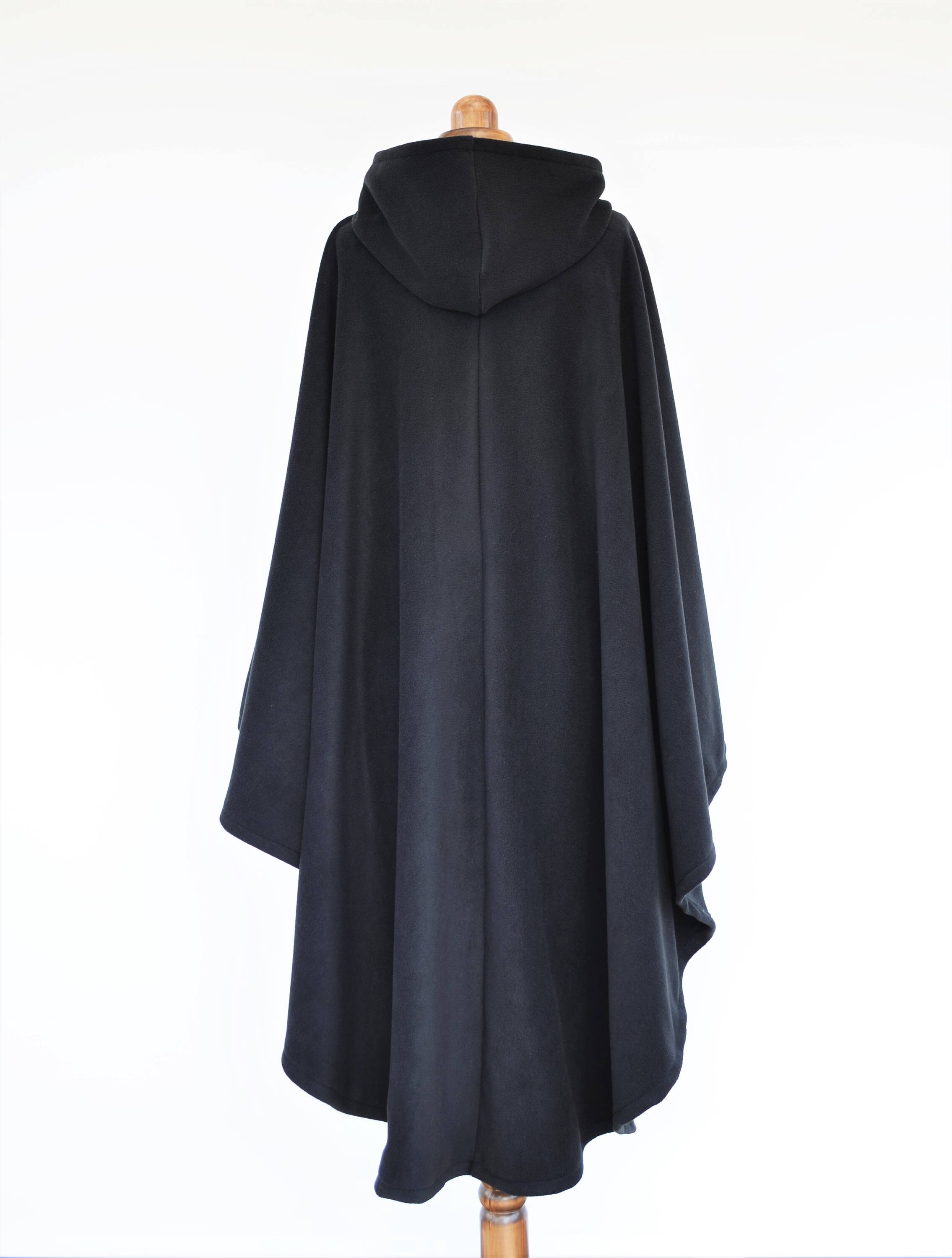 Long Black Hooded Cape Polar Fleece Poncho Medieval Style - Etsy UK