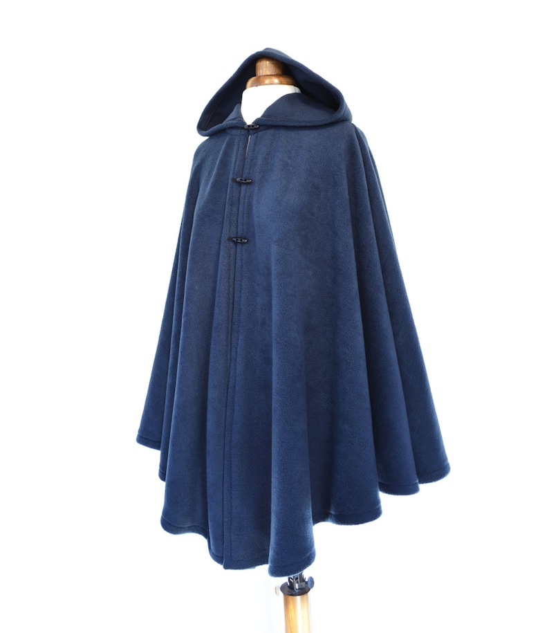 Navy Blue Cape Coat, Women's Hooded Cloak, Blue Hooded Poncho Jacket image 1