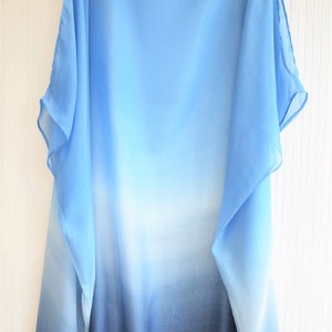 Blue Silk Kaftan, Silk Chiffon Kaftan, Blue Ombre Dress, Sheer Beach Cover up, Silk Caftan, Plus Size Cover Up image 6