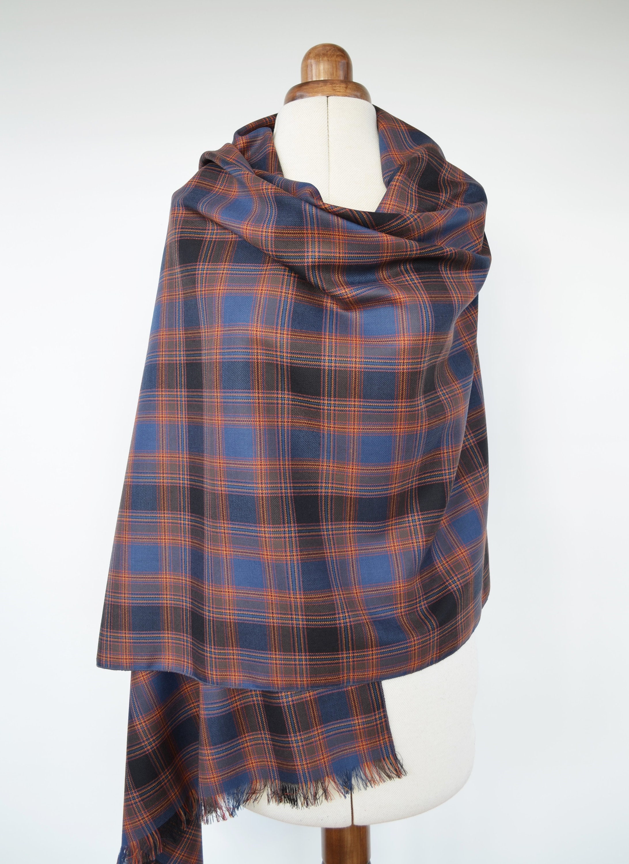 rectangular tartan in pink gray and black wool blend for men or women Large CHALE SCARF