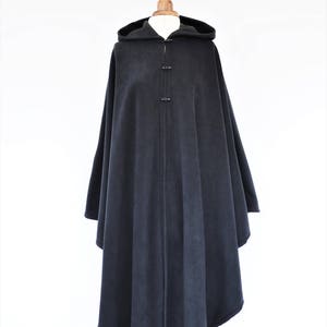 Long Black Hooded Cape, Polar Fleece Poncho, Medieval Style Hooded ...