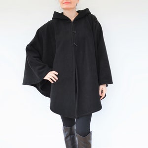 Navy Blue Cape Coat, Women's Hooded Cloak, Blue Hooded Poncho Jacket image 5