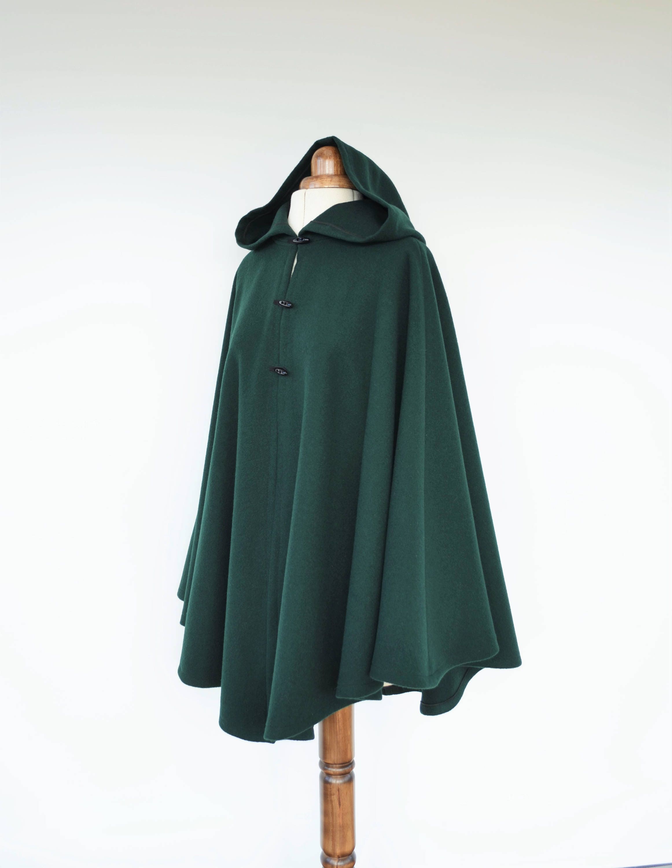 Dark Green Wool Cloak Wool Hooded Cape Plus Size Medieval Etsy UK