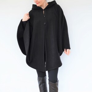 Womens' Black Handmade Cape, Black Hooded Cloak, Plus Size or Standard Size Cape Coat, Hooded Poncho image 8