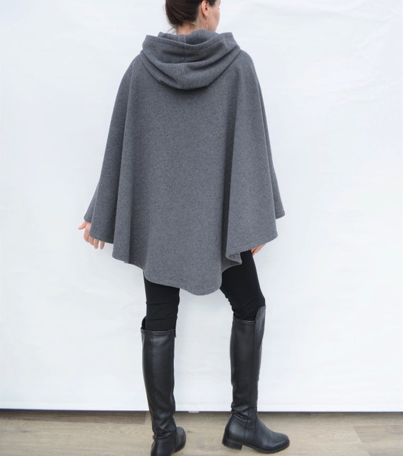 Grey Wool and Cashmere Cape Coat, Women's Hooded Cloak, Wool Grey Wool and Cashmere Cape Coat, Women's Hooded Cloak, Wool