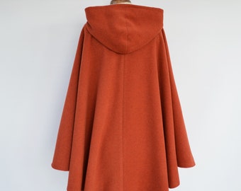Wool Hooded Cape Coat for Autumn Burnt 