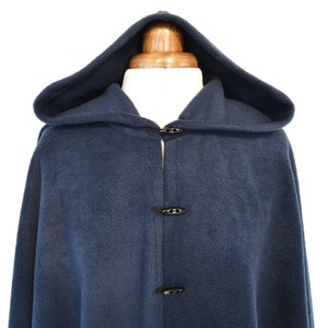 Navy Blue Cape Coat, Women's Hooded Cloak, Blue Hooded Poncho Jacket image 4