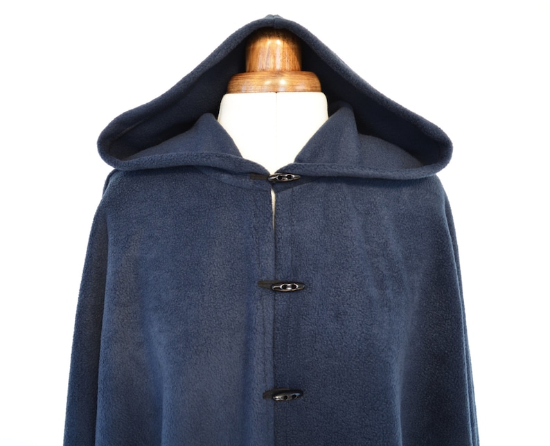 Navy Blue Cape Coat, Women's Hooded Cloak, Blue Hooded Poncho Jacket image 4