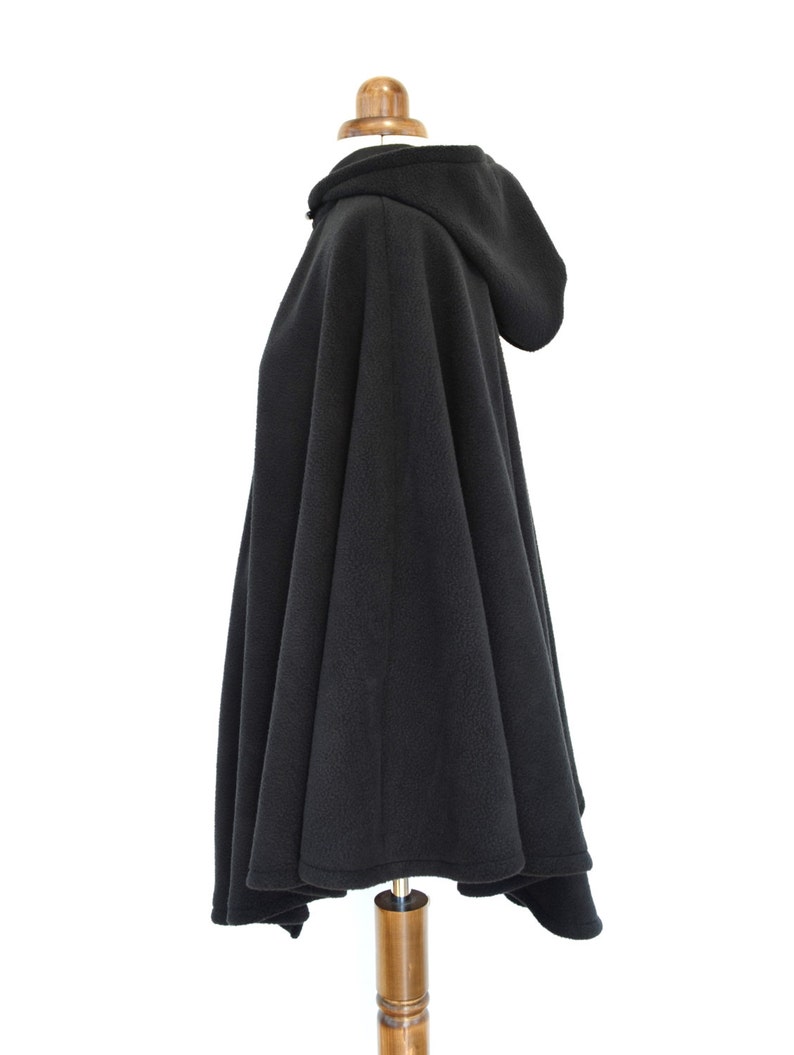 Womens' Black Handmade Cape, Black Hooded Cloak, Plus Size or Standard Size Cape Coat, Hooded Poncho image 3