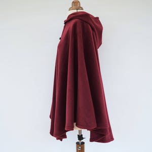 Burgundy or Red Hooded Cloak, Soft Fleece Cape Coat for Women Plus Size or Standard Size, Handmade in Scotland image 3