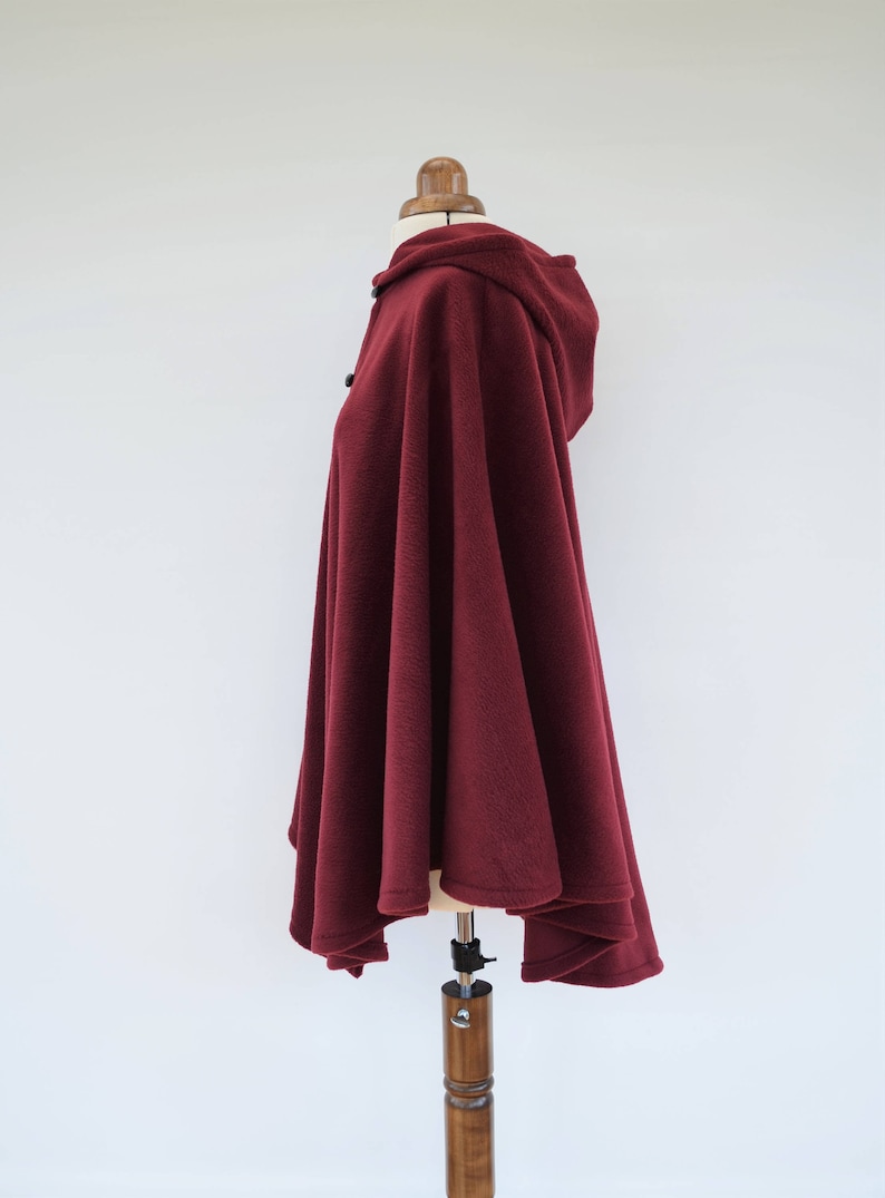 Burgundy or Red Hooded Cloak, Soft Fleece Cape Coat for Women Plus Size or Standard Size, Handmade in Scotland image 3