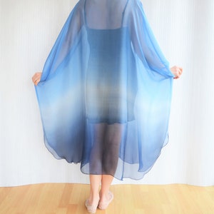 Blue Silk Kaftan, Silk Chiffon Kaftan, Blue Ombre Dress, Sheer Beach Cover up, Silk Caftan, Plus Size Cover Up image 4