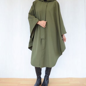 Waterproof and Windproof Cape Coat, Green or Black Hooded Cloak, Women's Outdoor Raincoat, Handmade Rain Poncho image 2