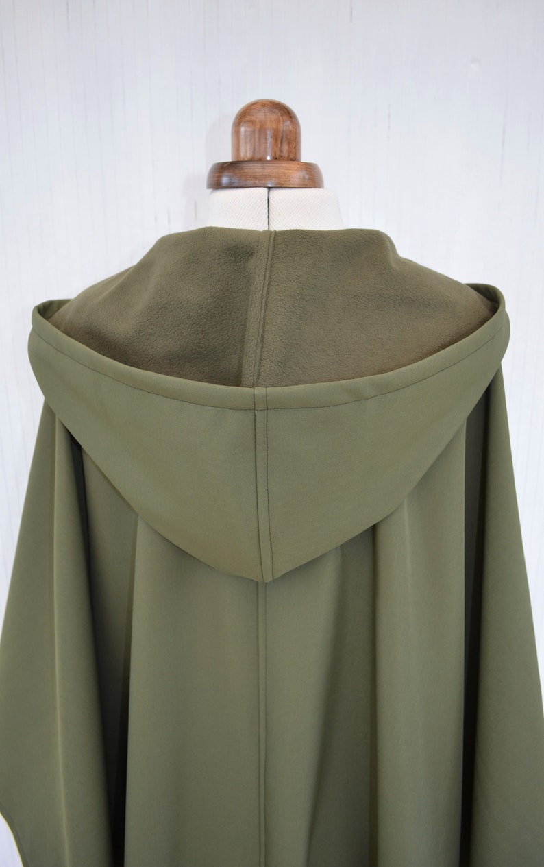 Waterproof and Windproof Cape Coat, Green or Black Hooded Cloak, Women's Outdoor Raincoat, Handmade Rain Poncho image 8