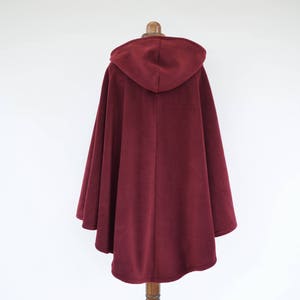 Burgundy or Red Hooded Cloak, Soft Fleece Cape Coat for Women Plus Size or Standard Size, Handmade in Scotland image 4