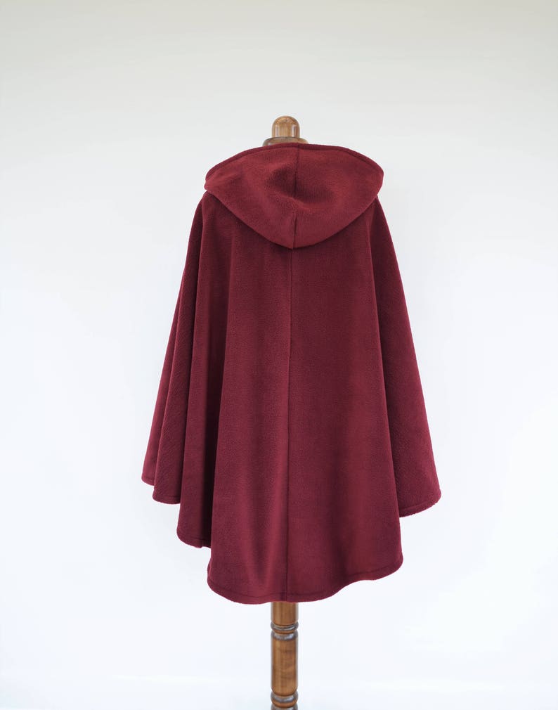 Burgundy or Red Hooded Cloak, Soft Fleece Cape Coat for Women Plus Size or Standard Size, Handmade in Scotland image 4