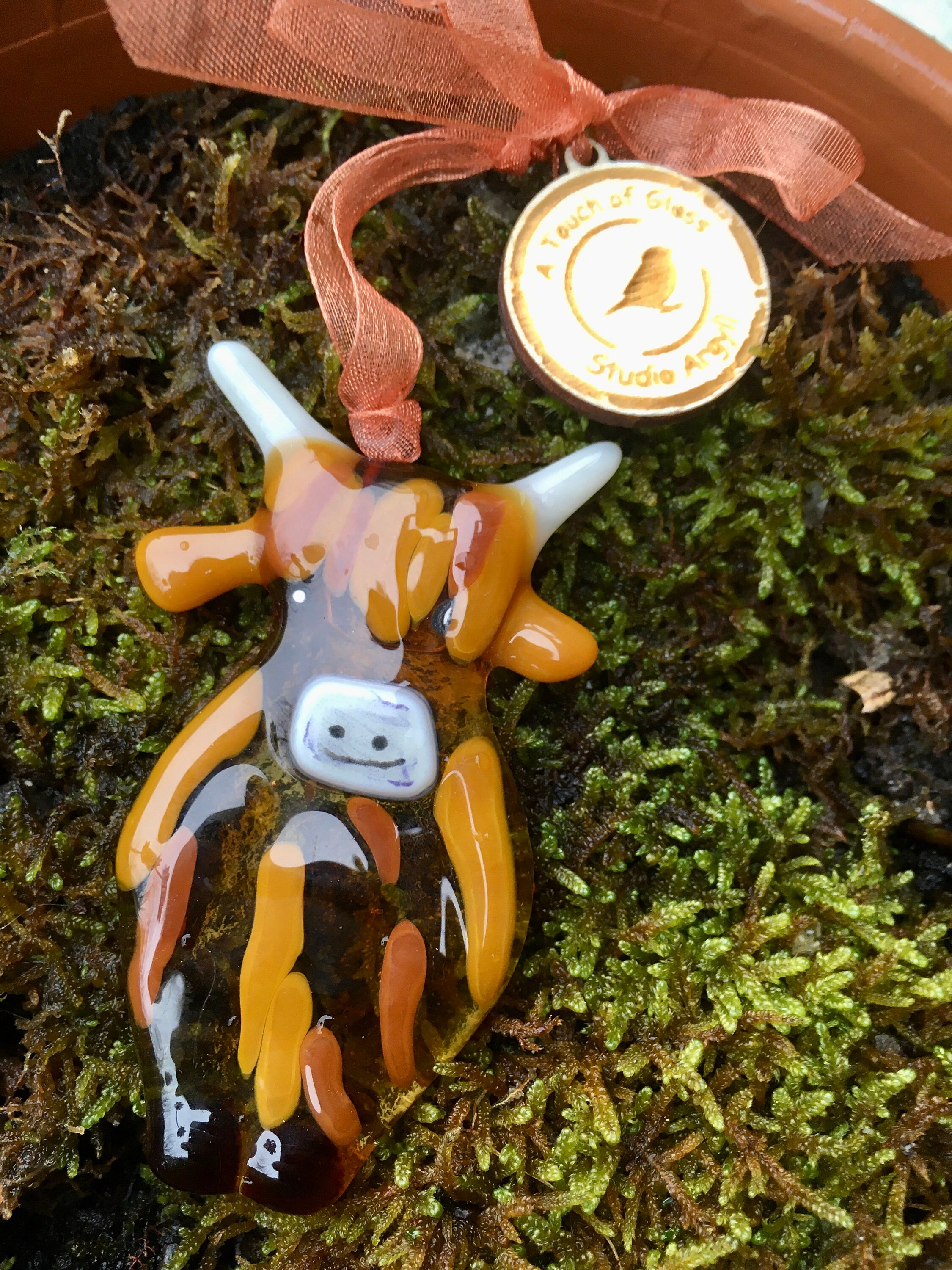Fused Glass Hamish the Highland Cow decoration sun catcher Etsy