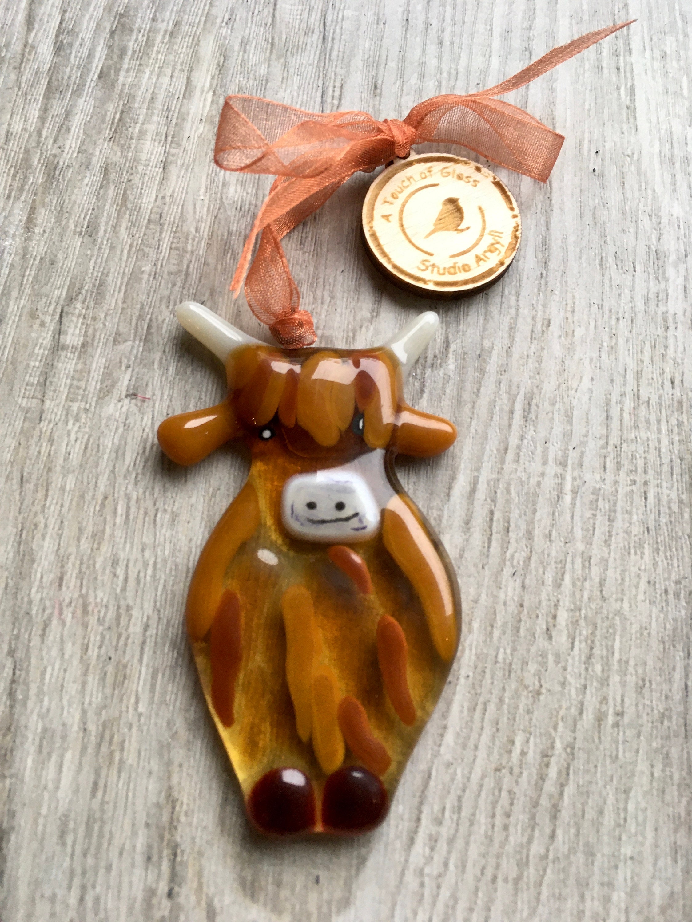 Fused Glass Hamish the Highland Cow decoration sun catcher Etsy
