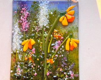 Spring Bloom Flowers, Large Hanger Fused Glass